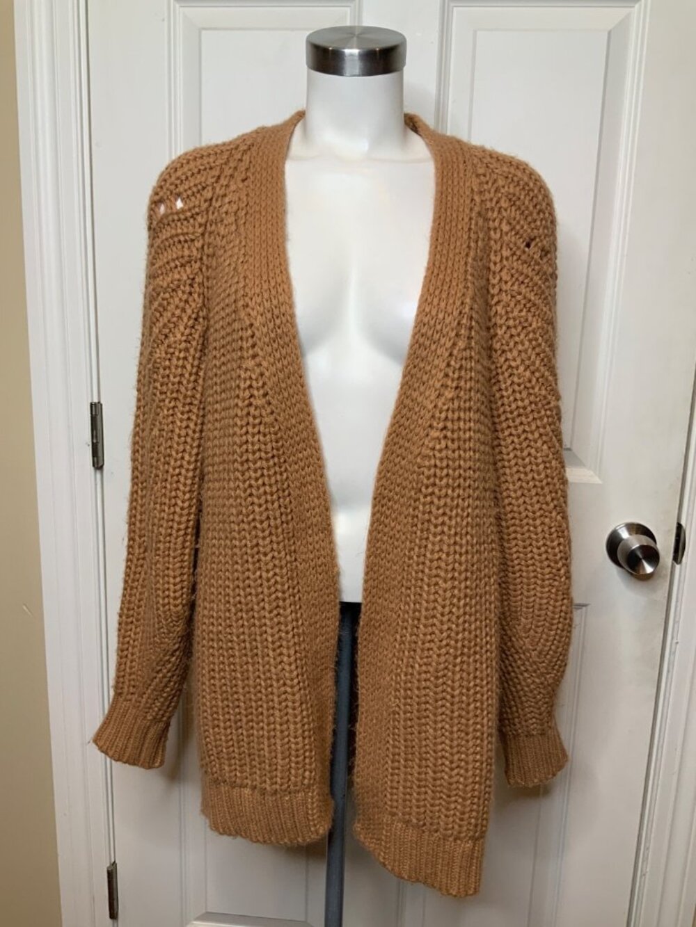 Zara Tan Chunky Knit Open Front Cardigan, Size M - L